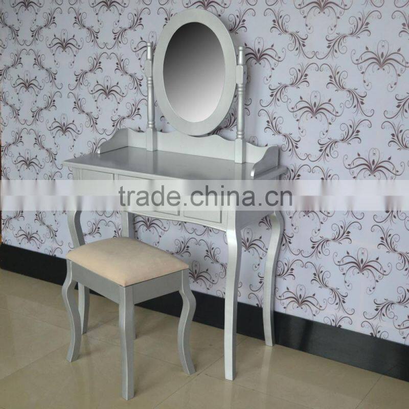 Bedroom furniture new classical wooden silver dressing table with cabinet