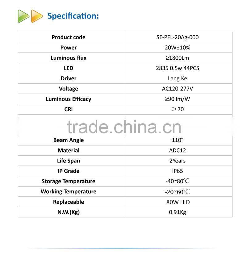Aluminum Die Casting IPAD 20W LED Flood Light