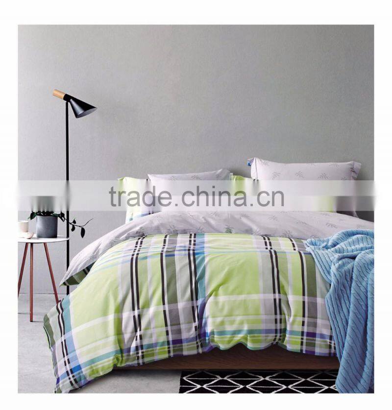 Green grid printed bedding sets quilt cover set 100% cotton