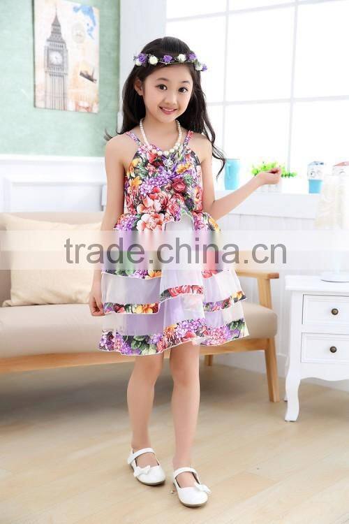 2015 Boutique Shop Hot Sale Flower Baby Dress Korean Style Strap Princess Kids Girl Fairy Dress