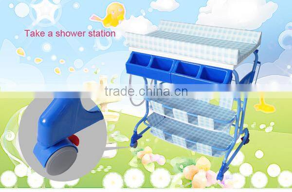 wholesale cheap plastic baby chaing table with two layer storage