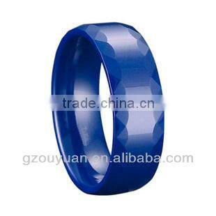 Fashion Men and Women Blue Ceramic Wedding Band Ring, Facted Blue Ceramic Ring
