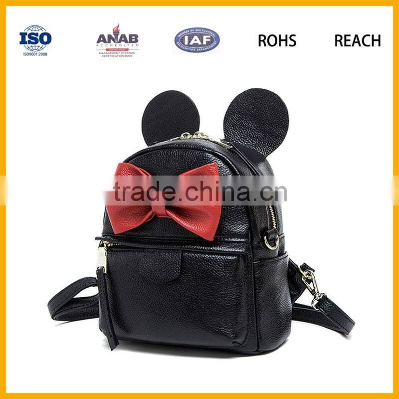 Latest Design Low Price Funny Style Black PU Leather Mini Backpack Leisure Bag for Girls