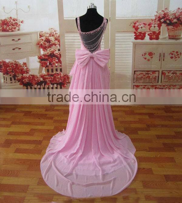 Chiffon Pleated Crystal Beading Customized Prom Party Evening Dresses Vestidos PD031 real sample dress