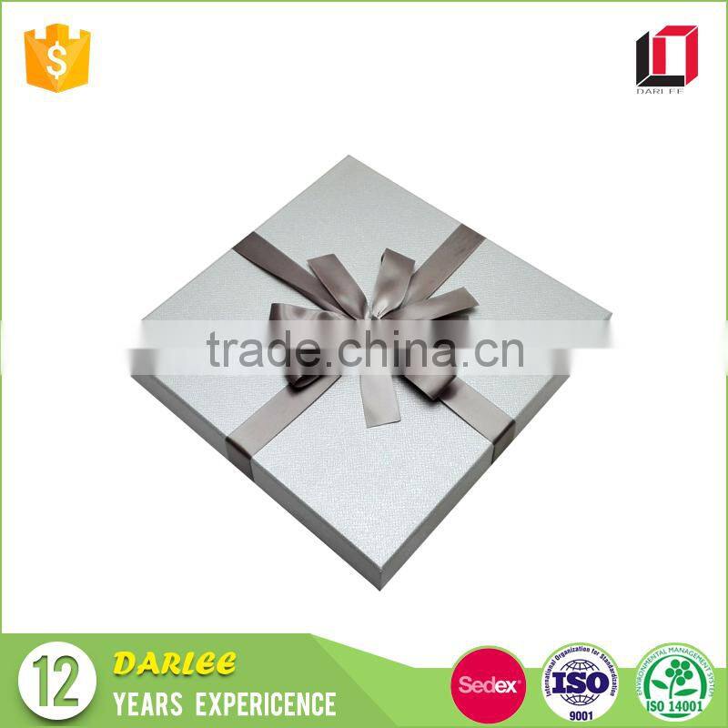 High quality grey paper custom gift package box with ribbon lids