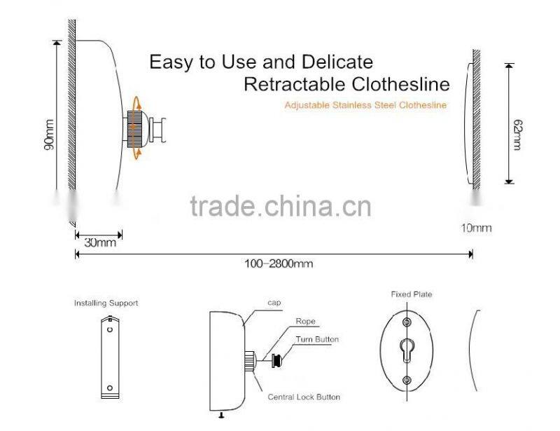 Made in china square retractable portable hotel clothes line for sale
