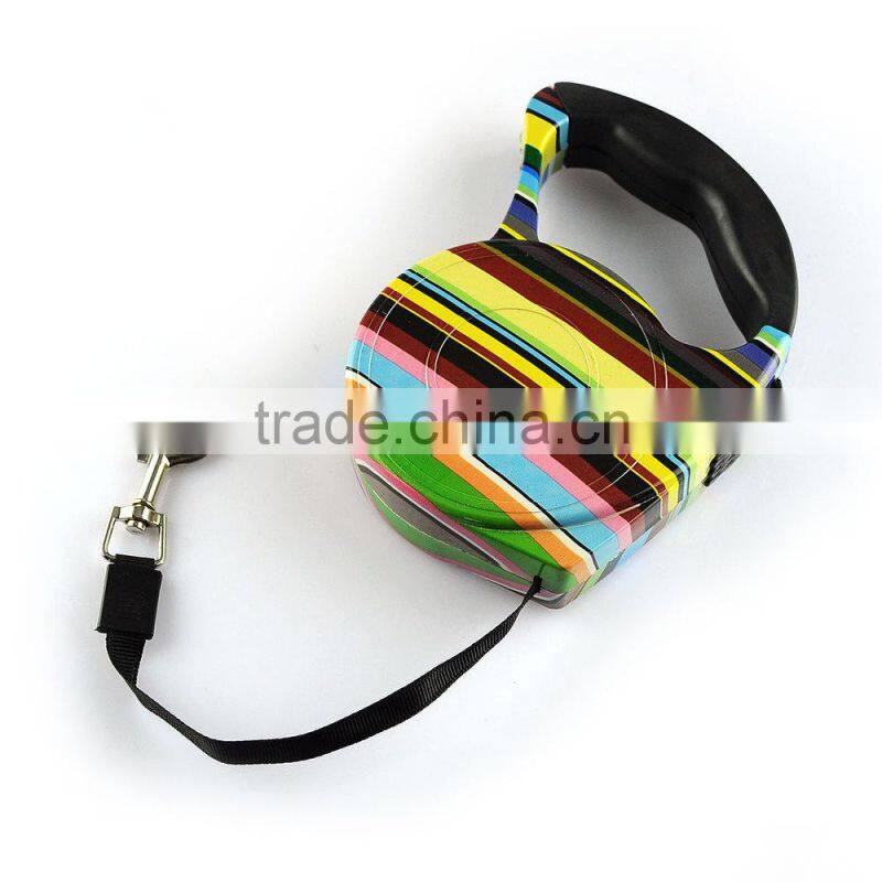 Colorful Stripes Pattern Retractable Pet Dog Leash Strap with Control Button