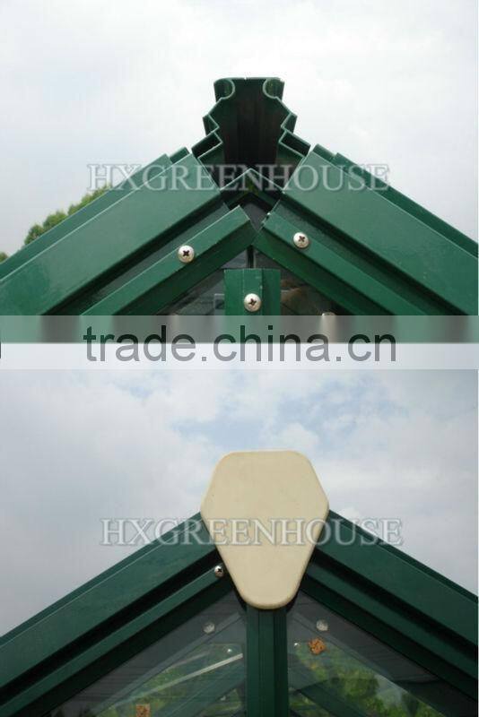 new-style and widely used deluxe tempered glass greenhouse with green aluminium frame