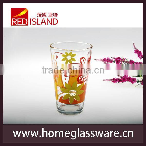 hotsale juice glass cup with full decal ,breakfast glass cup