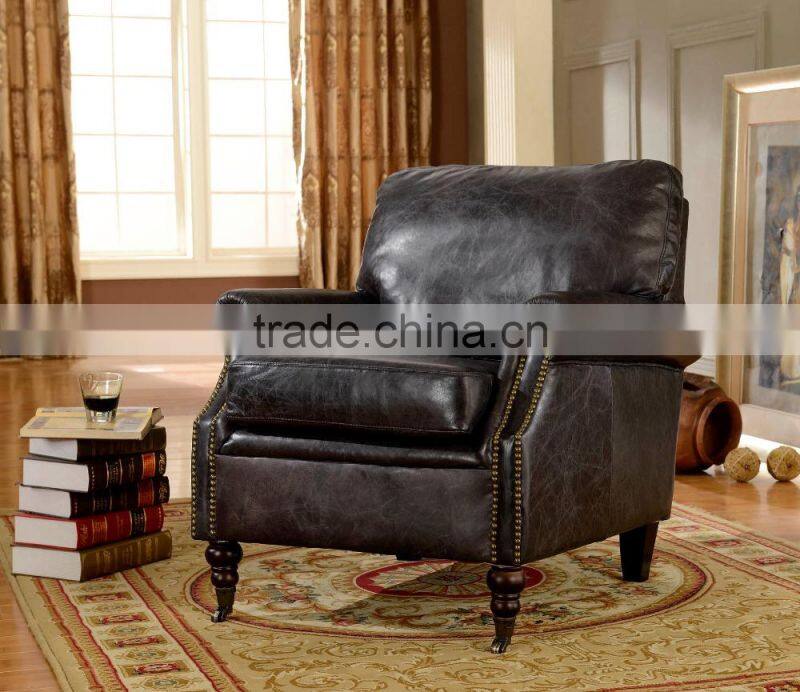 Top Quality Genuine Black Leather Living Room Single Sofa/American Style Leather Arm Chair