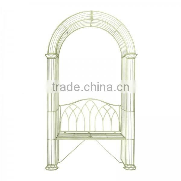 Garden Wrought Iron Pastel Green Garden Arch Outdoor Archway With Bench