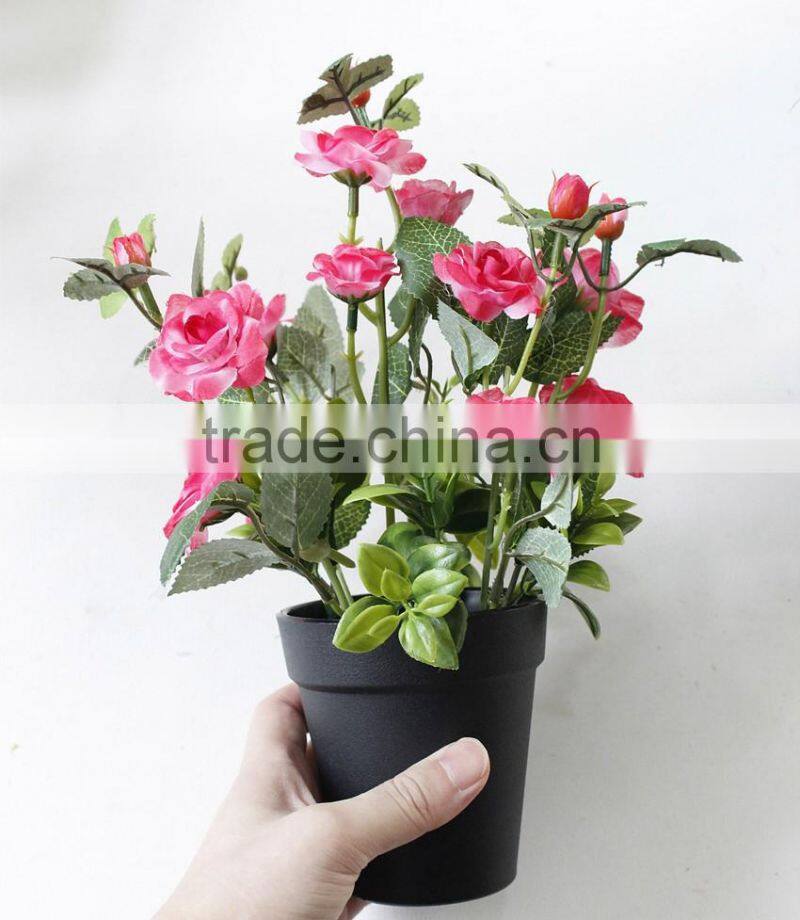 Home wedding decoration artificial silk roses small potted bonsai