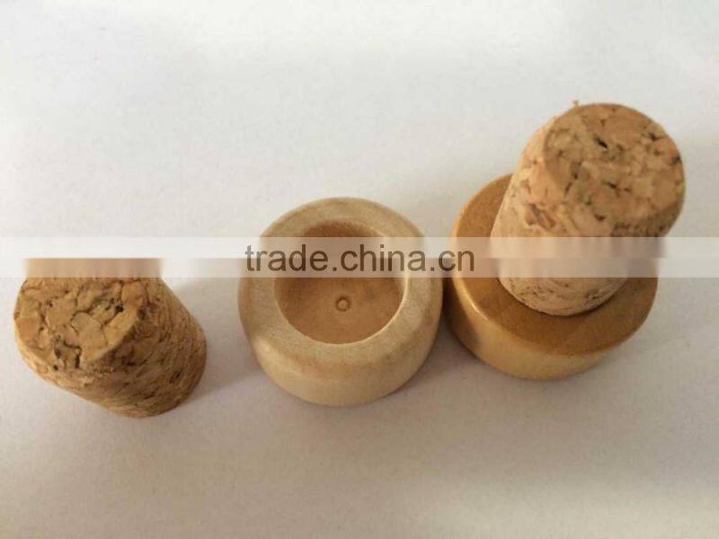 Item HSC0022 cork stopper wooden top and 100% natuer cork glass bottle cork