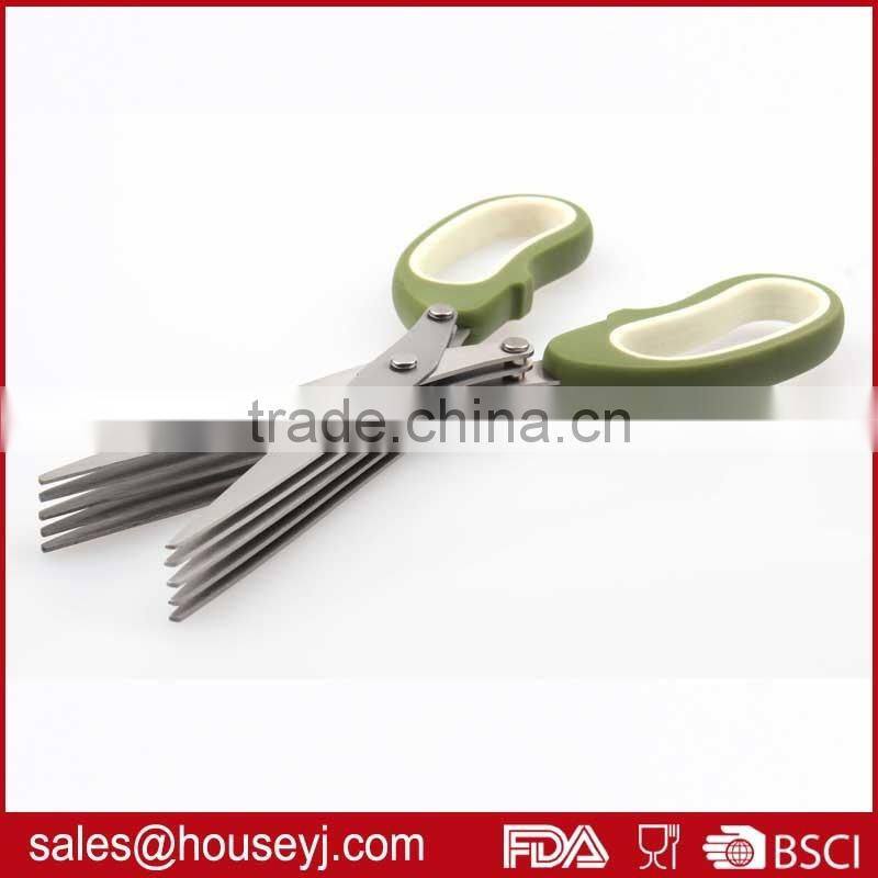5 layer blades kitchen herb scissors with soft grip handle stainless steel kitchen scissors