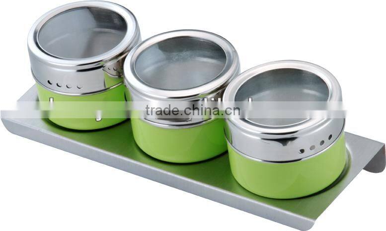 stainless stell spice jar set with powder spraying,metal spice jar set condiment set,set of 3 pepper container,