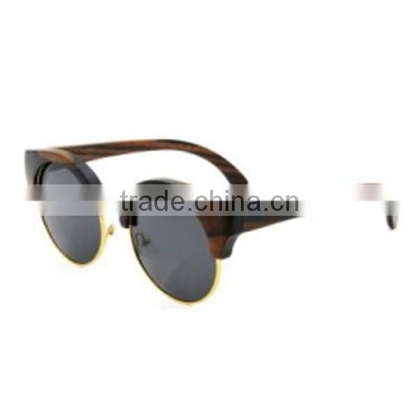 Gold metal black walnut half rim round lens wood sunglasses