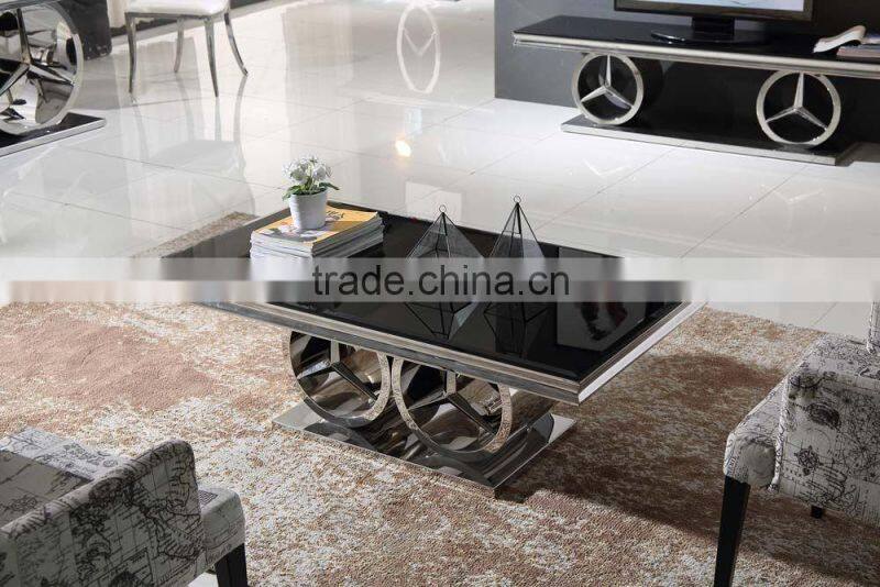 Black tempered glass top center coffee table design
