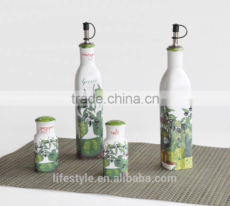 Ceramic Sell Oil & Vinegar Set,Stoneware With Decal