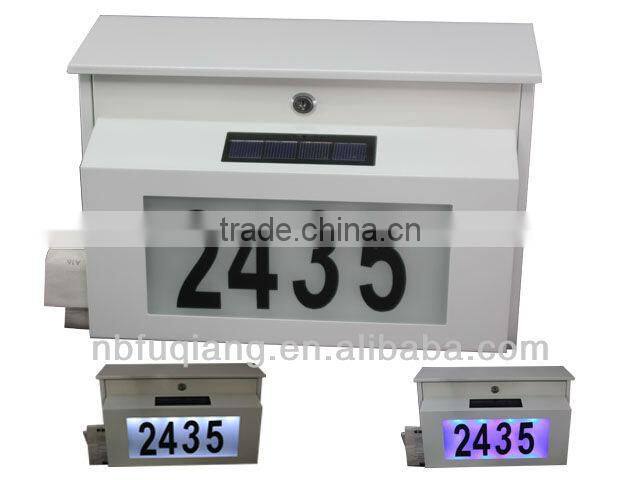 FQ-195 Metal solar power house numbers mailbox with two choice of LED light color solar power address number light