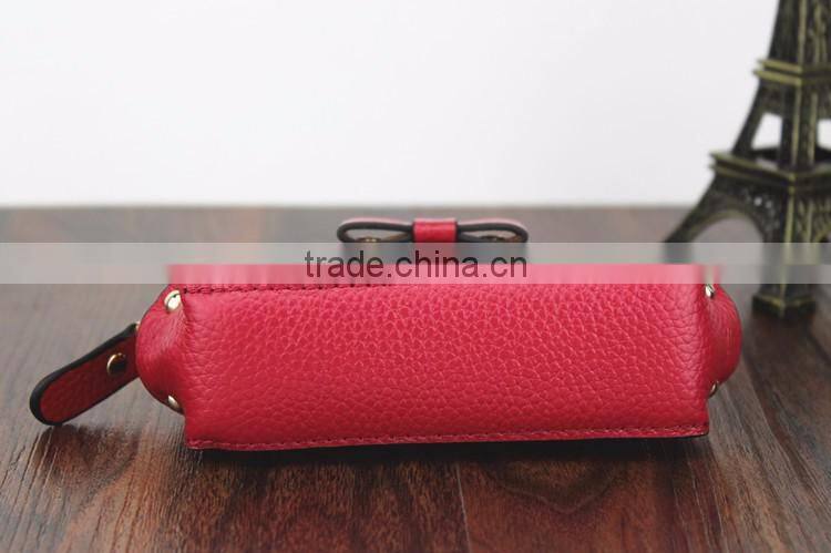 First Genuine leather Bow leather purse makeup Cosmetic Bag shell
