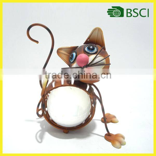 YS15103 metal cat sculpture with solar light for garden decoration