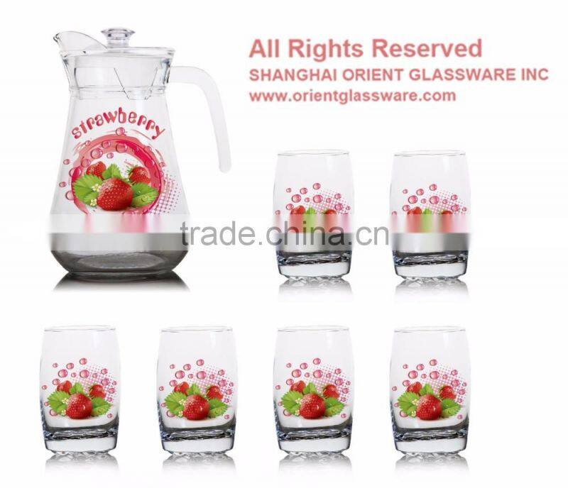 1400ml halloween christmas fruit color printing jug and 6pcs cups set drinking glass jug set