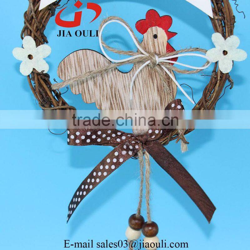 Hot sales with wood rooster easter decorations grapevine wreath hanger