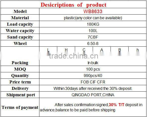 heavy duty 100L Plastic tray Wheelbarrow For Australia WB8633