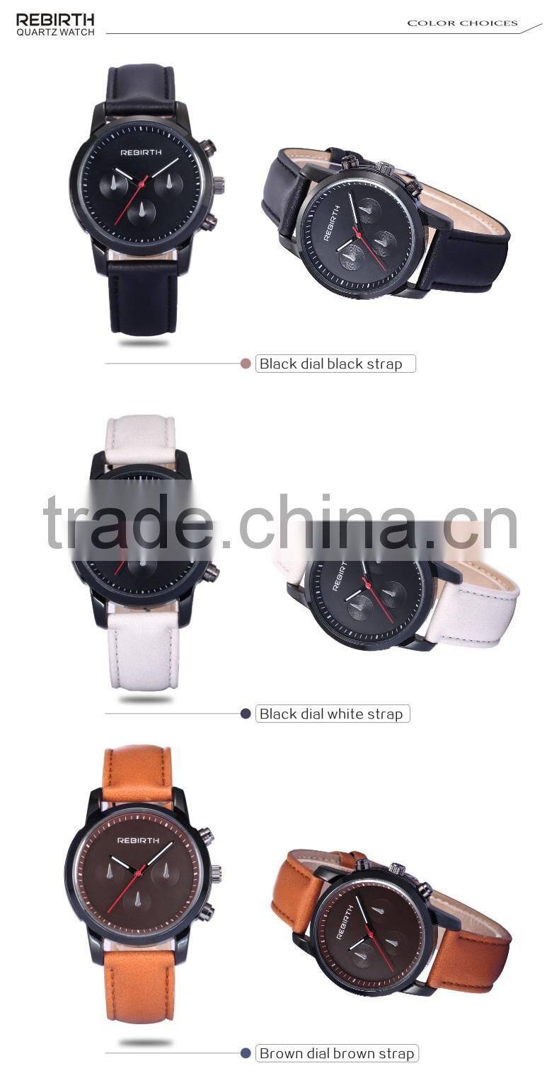 engraved logo quartz stainless steel back leather strap men's vogue business watch