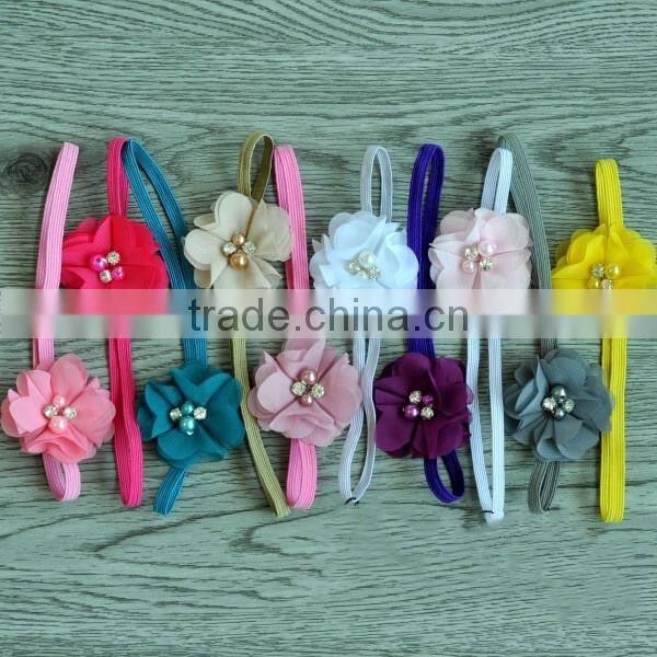 handmade chiffon flower hairbands with pearl beads center