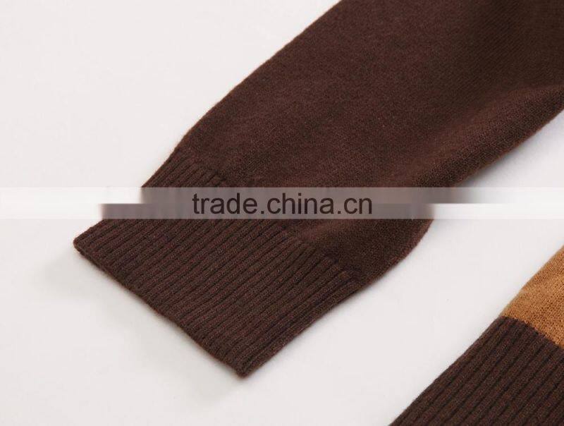100% fine wool men's brown pattern knitwear cardigan