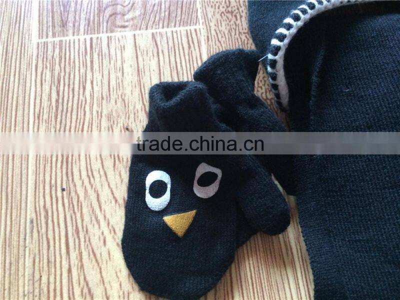 Hot Sell Fashion Embroidery Knitted Hat Suit With Scarf And Gloves