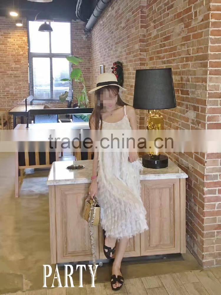 guangzhou oem clothing women pearl detail dresses angel cami feather dress