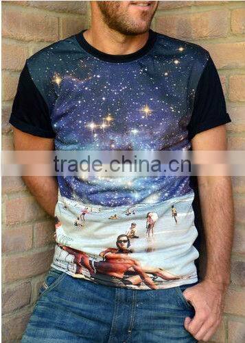 Mens Black Cosmic Beach Sublimation Full Graphic Print Tshirt