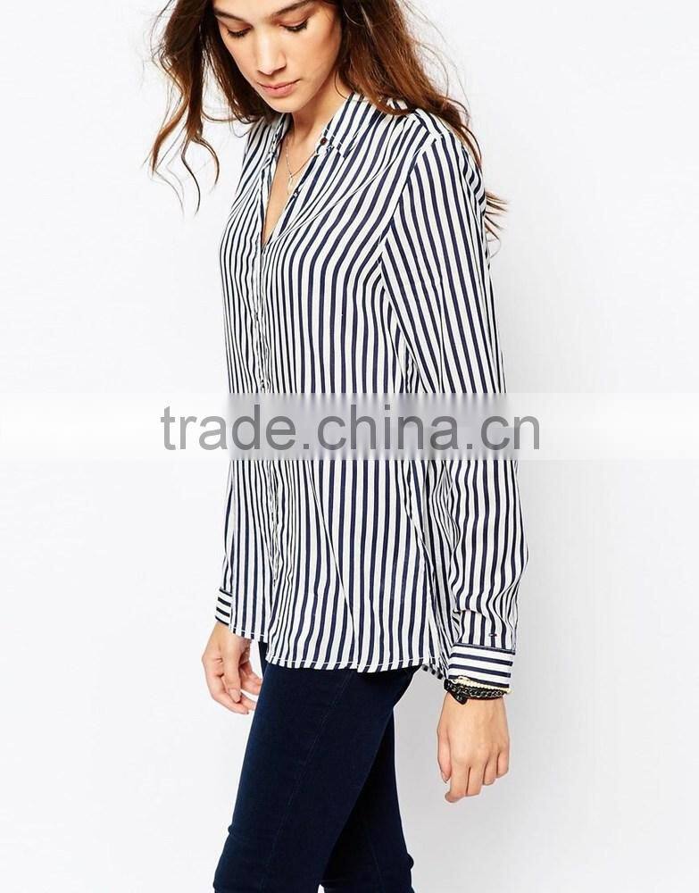 China factory OEM ODM 2015 new fashion customized Stripe Shirt With Long Sleeve