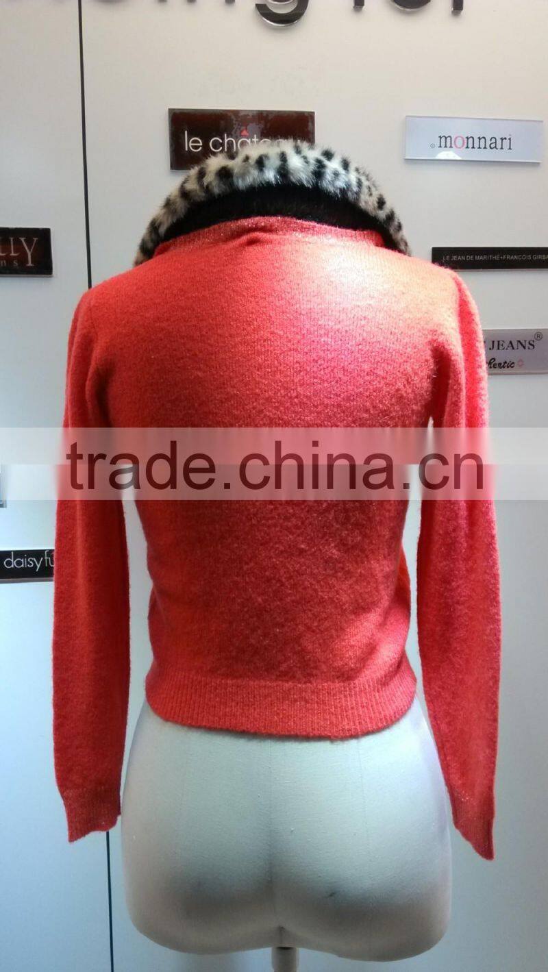 2014 Ladies knitted sweater,cardigan with mohair