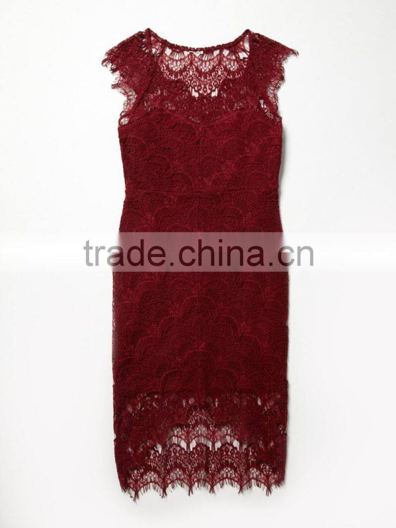 2017 fashion sexy red lace dress half sleeve slim fit women dresses