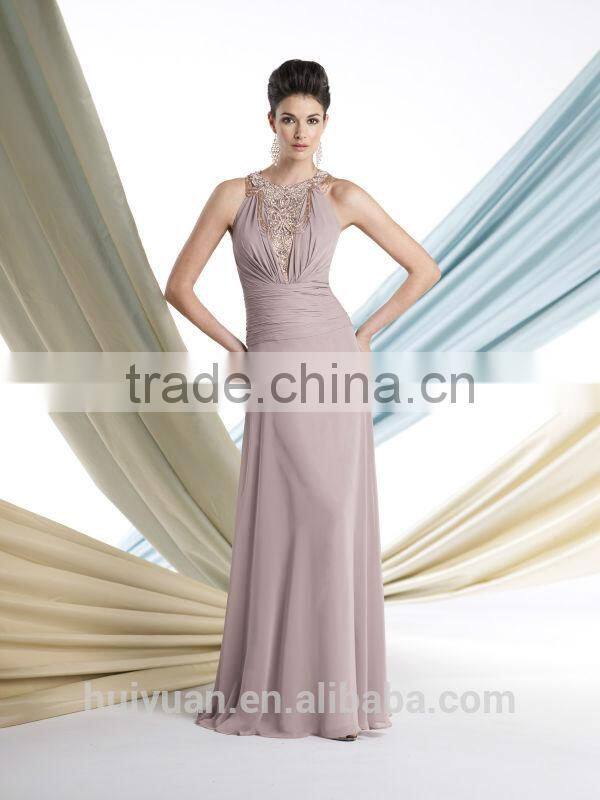 latest halter neck beaded chiffon long dress designs