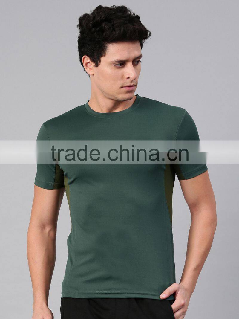 Men Green Solid Custom Color Round Neck T-Shirt Customize Mens Sports Bodybuild Tops Pure Polyester Always Fresh Running Tee
