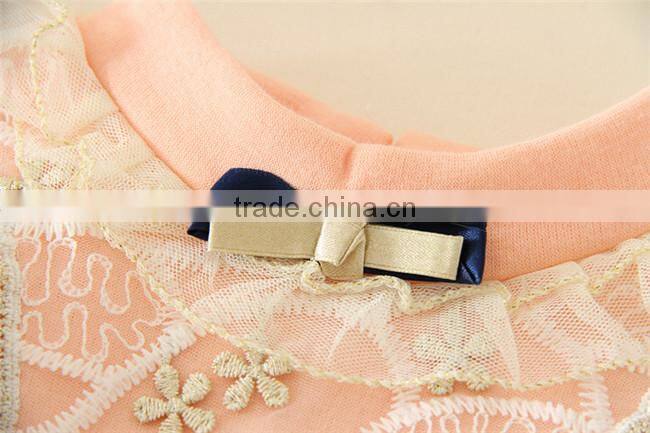 2015 new design girls t-shirts with lace design sweet girl t-shirt with plush in side