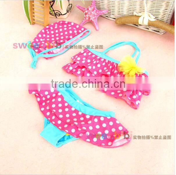 Fashion Style swimwear kid swimsuit rainbow color swimwear with cap girl swimsuit