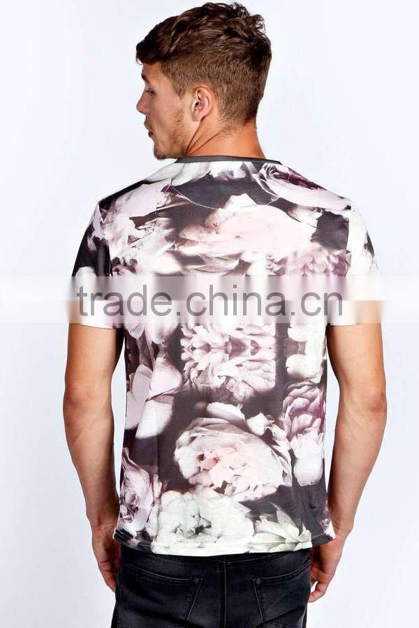 Fashion all over floral sublimation printing t shirt