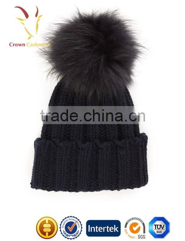 Ladies Winter Wool Hat Fur Pom Hat,Cut Winter Hat