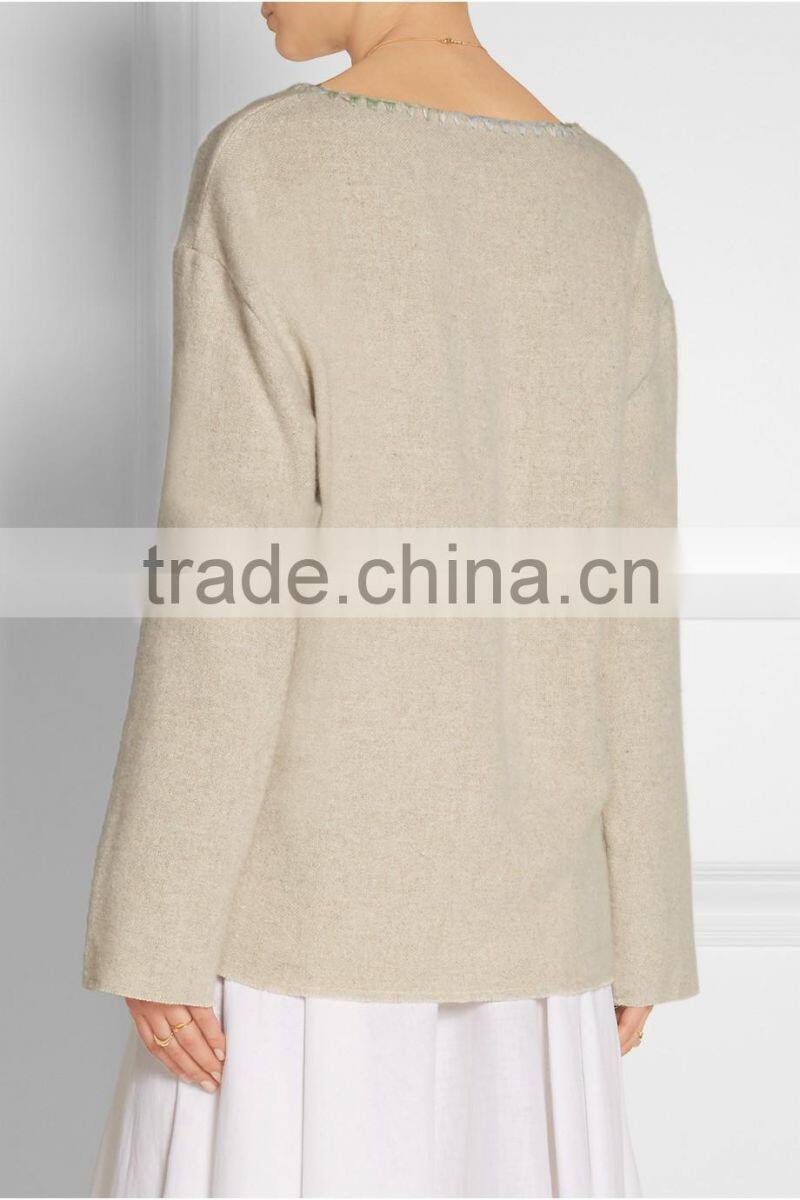 Crew Neck Oversized Sweater Designs for Women with Embroidery Detail on the Neck