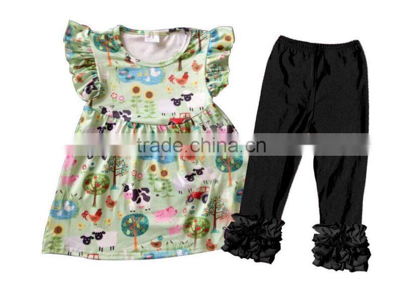 Boya Newest Wholesale Baby Girls Boutique Clothing Fall Printing Ruffle Tops And Icing Sets Giggle Moon Remake Outfits