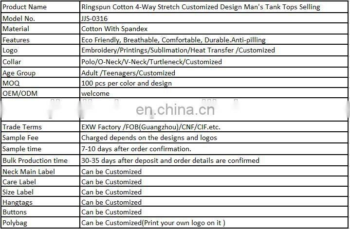 Ringspun Cotton 4-Way Stretch Customized Design Man's Tank Tops Selling