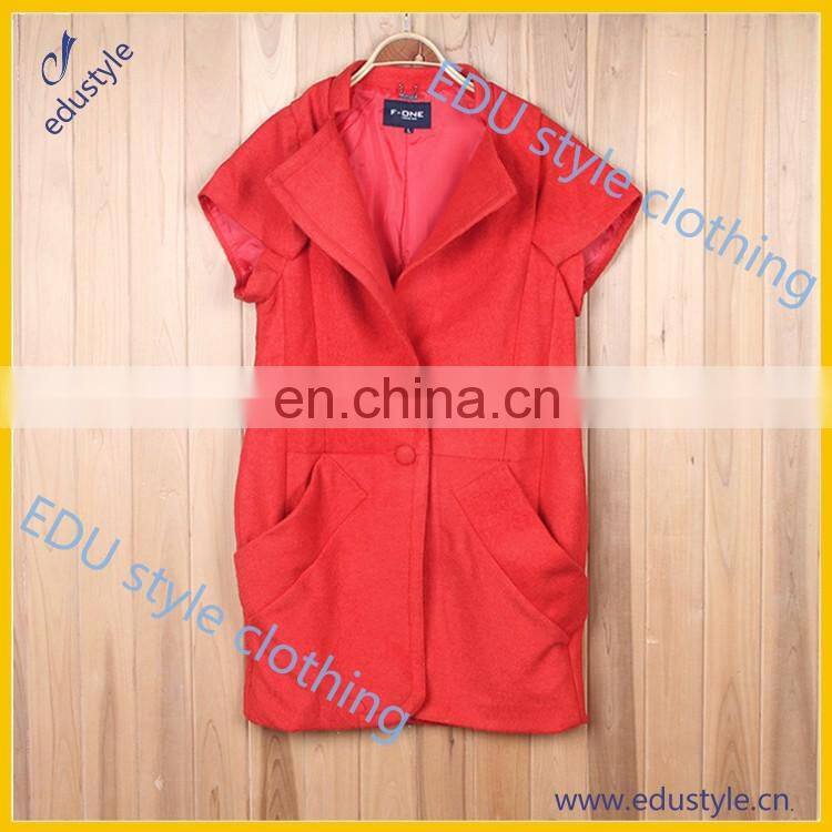 2017 Latest Design Winter Short Sleeve Woolen Coats And Jackets Woman
