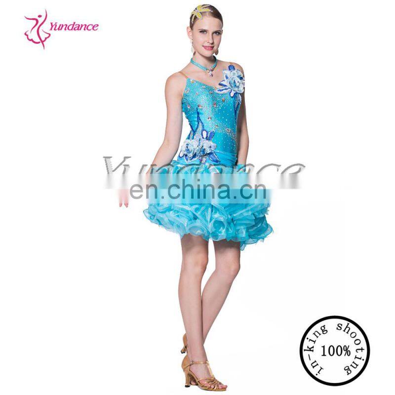 L-14118 latin blue dress with solid flower