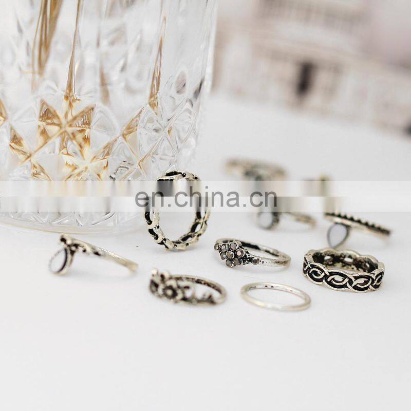 10x Vintage Rings Tribal Ethnic Knuckle Hippie Stone Joint Ring Set Jewelry