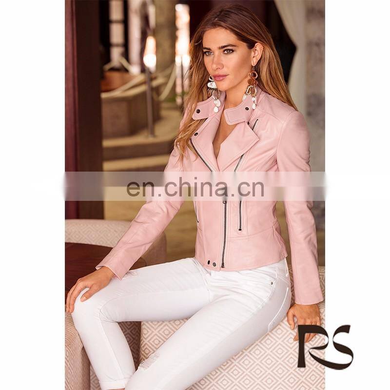 latest lady leather reflective original leather jacket